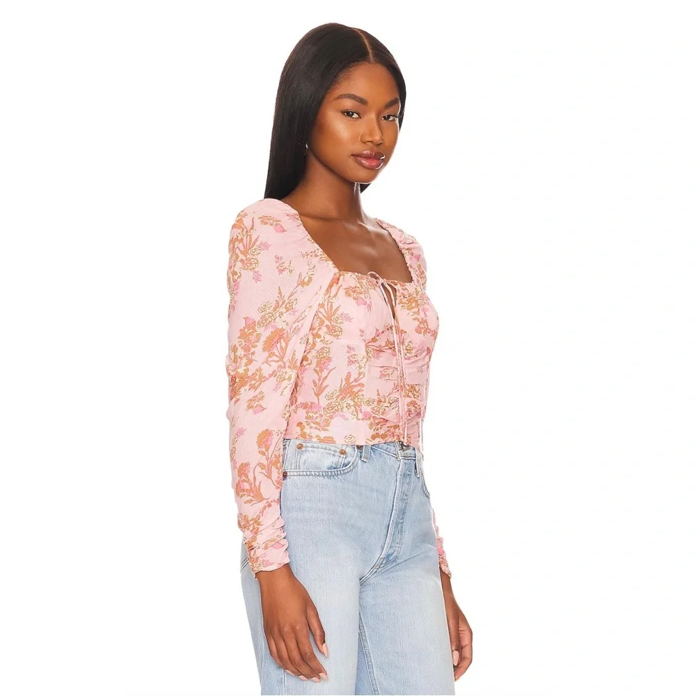 NWT! Free People Hilary Printed Top - Pink Combo - Size Large